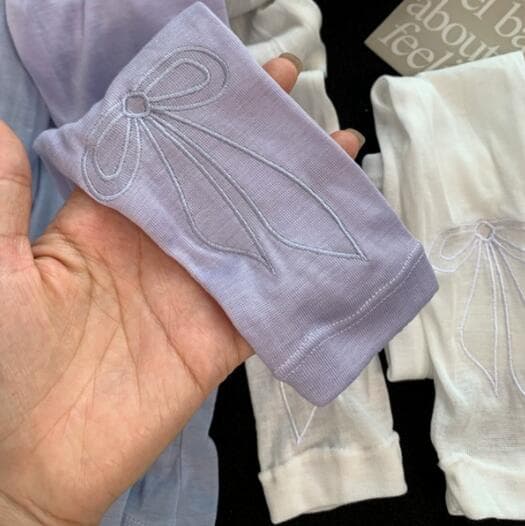 日焼け対策グッズ 紫外線対策冷感アームカバー可愛いリボン刺繍付き
