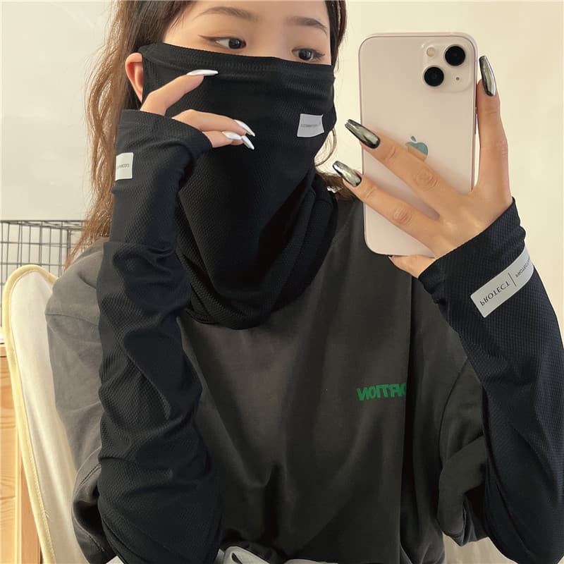 日焼け対策グッズ 冷感アームカバー フェイスマスク一体型 紫外線対策