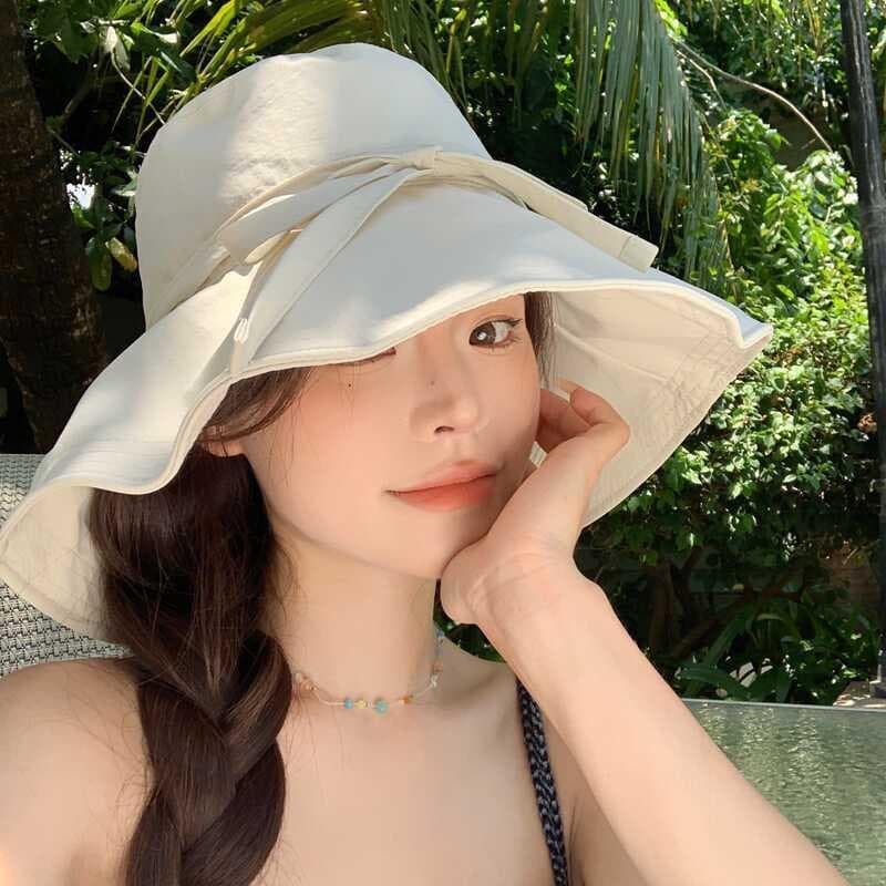 日焼け対策グッズ 優美リボン つば広日よけ帽子