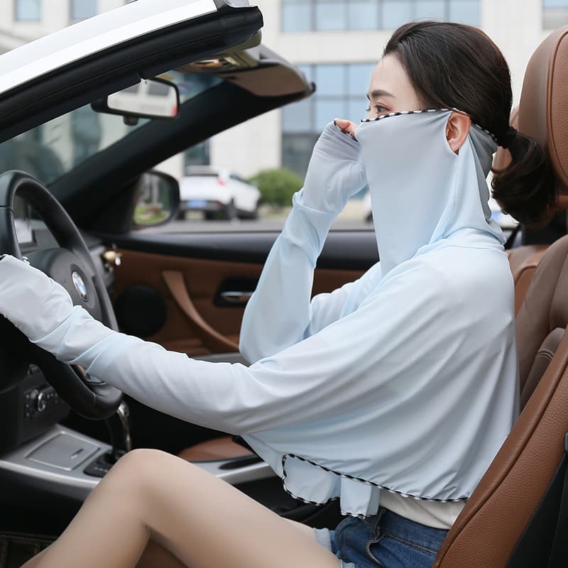 日焼け対策グッズ 多機能フェイスガード付きドライブパーカー