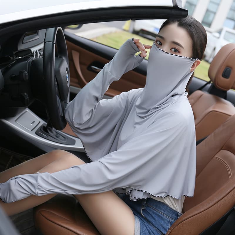 日焼け対策グッズ 多機能フェイスガード付きドライブパーカー